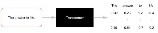 Transformer as a black box that encodes a vector representation of a sentence.