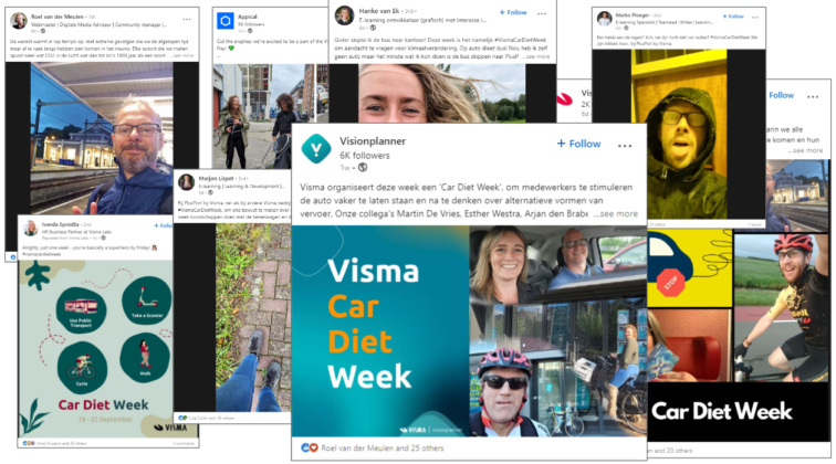 A collage showing various social media posts from Visma employees during Visma Car Diet Week.