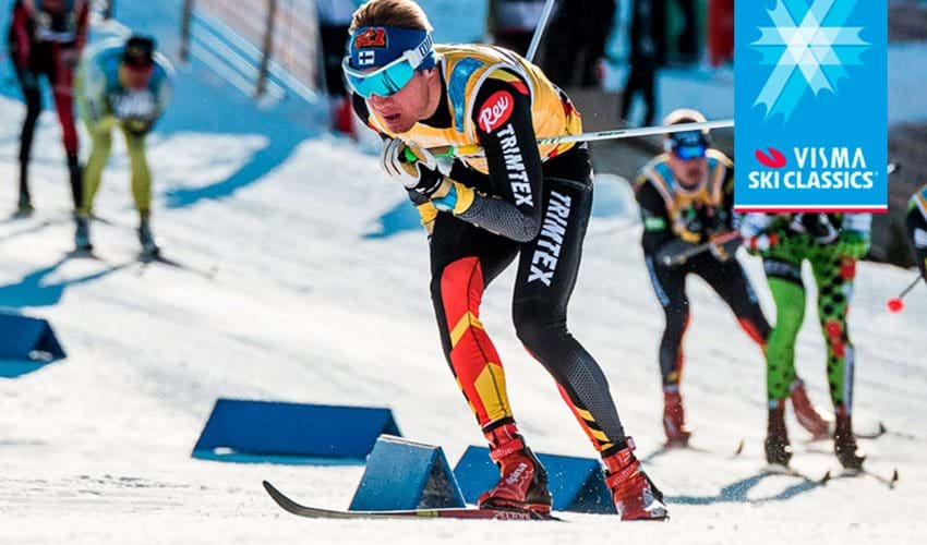 A cross-country skier competes at the Visma Ski Classics.