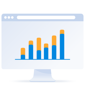 Computer screen icon with blue and orange graphs 