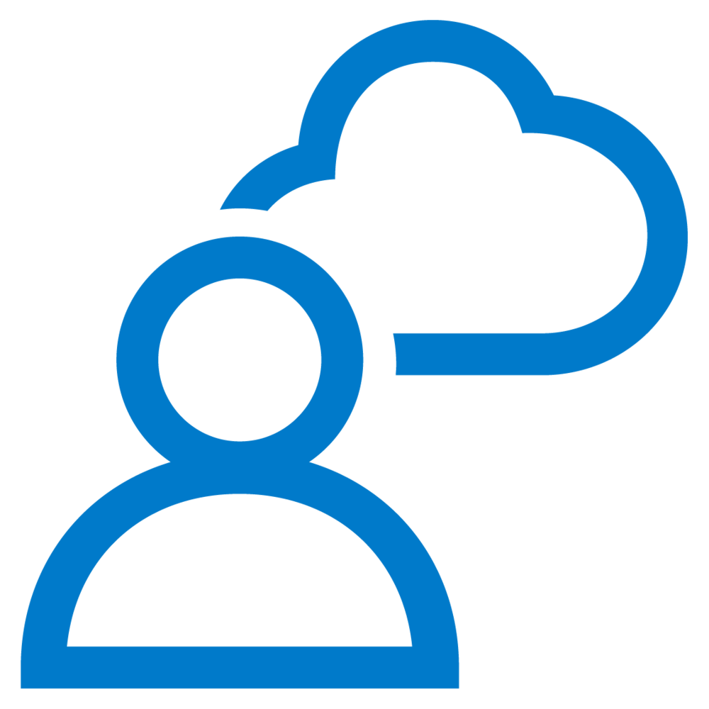 Blue person icon with blue cloud icon behind 