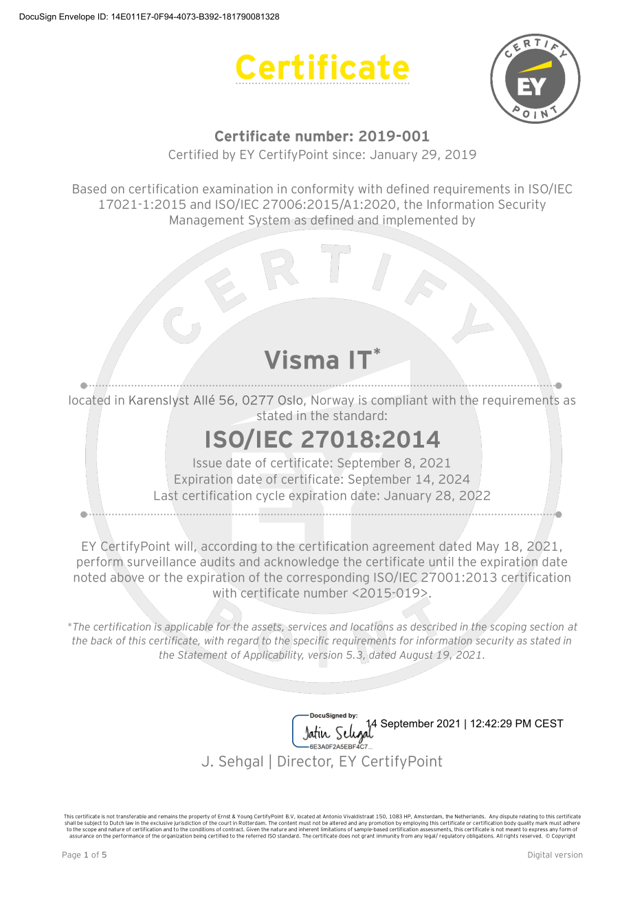 A screenshot of the 27018 certificate.