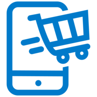 Blue mobile phone with shopping cart icon