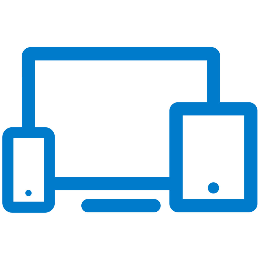 Blue mobile, tablet, and laptop icons